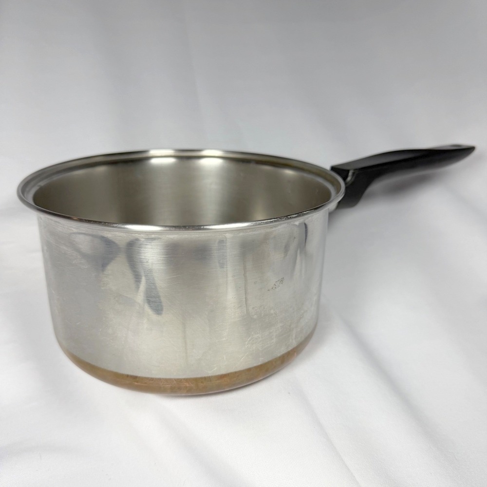 Ekco Flint 2 Quart Saucepan Pot Silver Copper Bottom Stainless Steel Vintage MCM